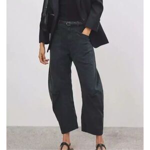 Nili Lotan Shon Barrel Leg Pant Womens 6 Carbon Black Wide Leg Bow Leg Baggy